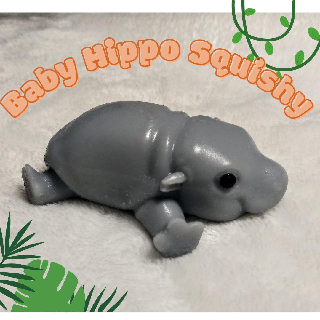 SQUISHY HIPPO Handmade TABA style squishy. Baby Hippo. Light Grey.