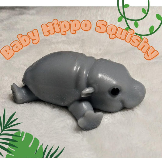 SQUISHY HIPPO Handmade TABA style squishy. Baby Hippo. Light Grey.